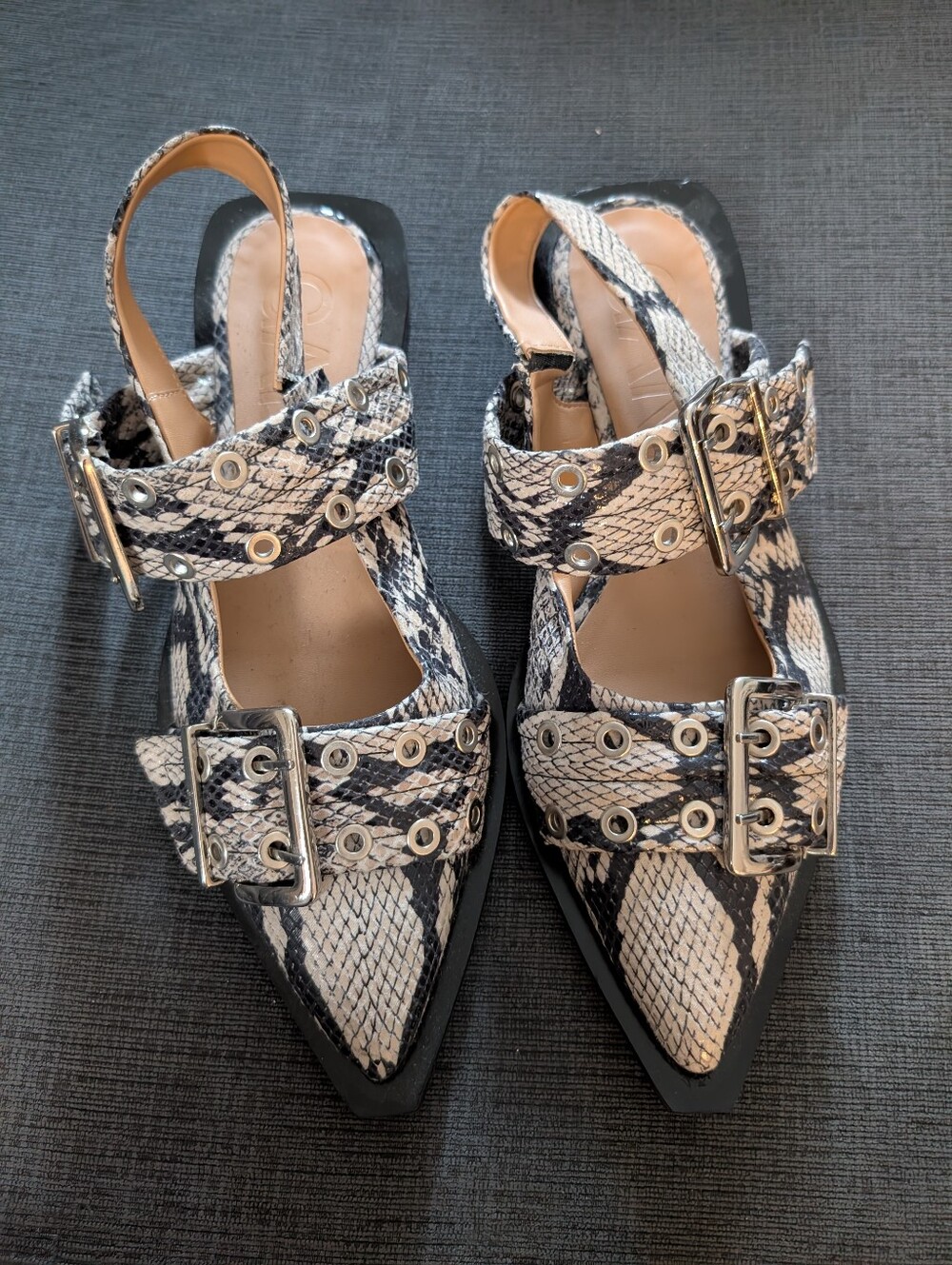 Ganni Snake Print Flats 40